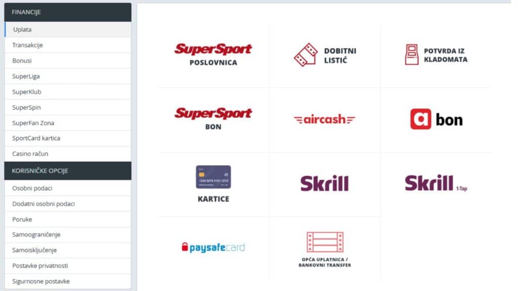 Metode uplate i isplate u Supersport kladionici