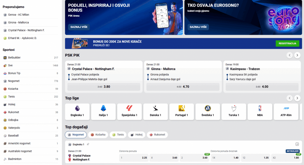 Sportska ponuda i klađenje uživo u PSK